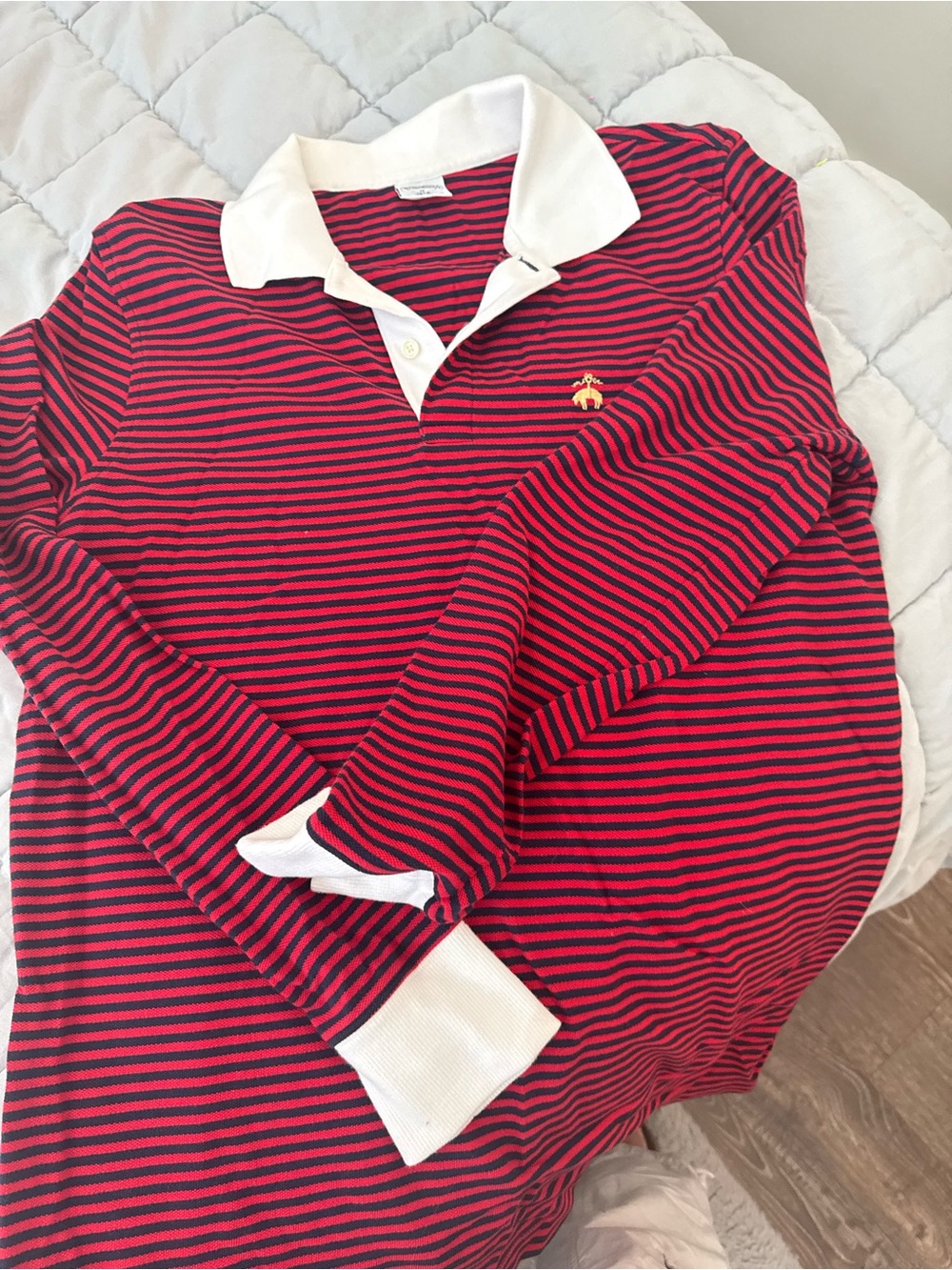 Brooks Brothers Red and Navy Striped Polo with White Collar